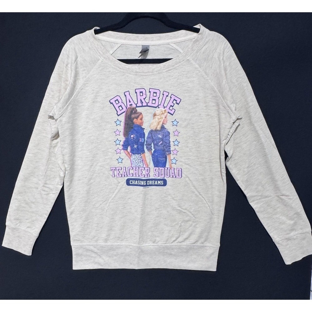 Barbie Sweatshirt Women's  Grey Fleece Crewneck Logo Mattel Size Large S
